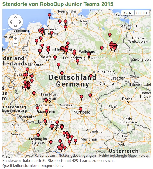 RoboCup 2015: Standorte der Teilnehmer-Teams