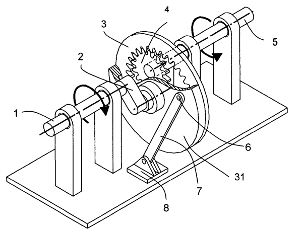 Zyklisch variables Getriebe von Wilhelm Klopmeier (aus der Patentschrift)